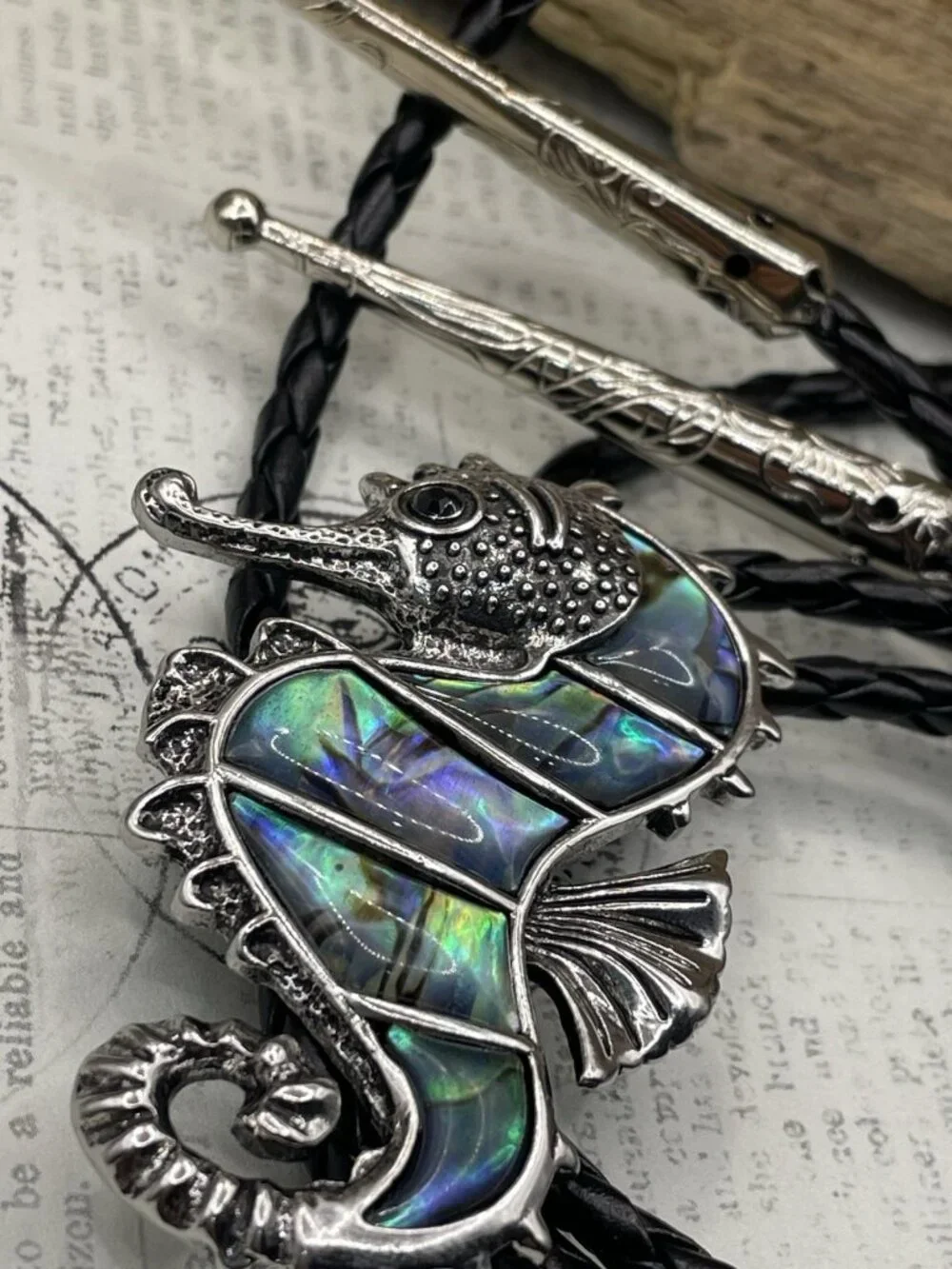 ABALONE Shell SEAHORSE Sea Horse Life Beach BOLO Tie Dad Son Festival wedding